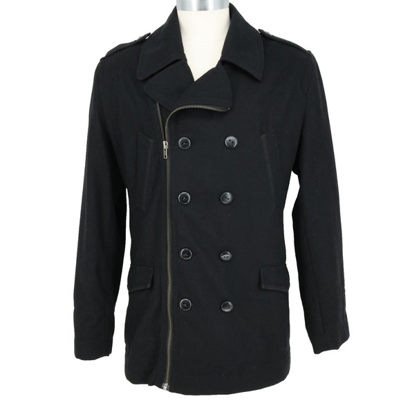 Calvin Klein Other - Calvin Klein Jeans Coat Jacket Mens XL Black Wool Blend Double Breasted Full Zip